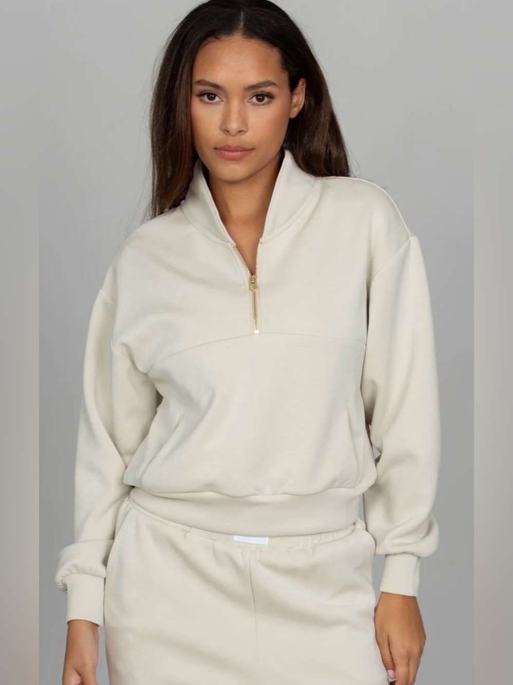 Gold Hinge Natural LuxeSoft Lounge Quarter Zip Pullover Beige L NWOT
